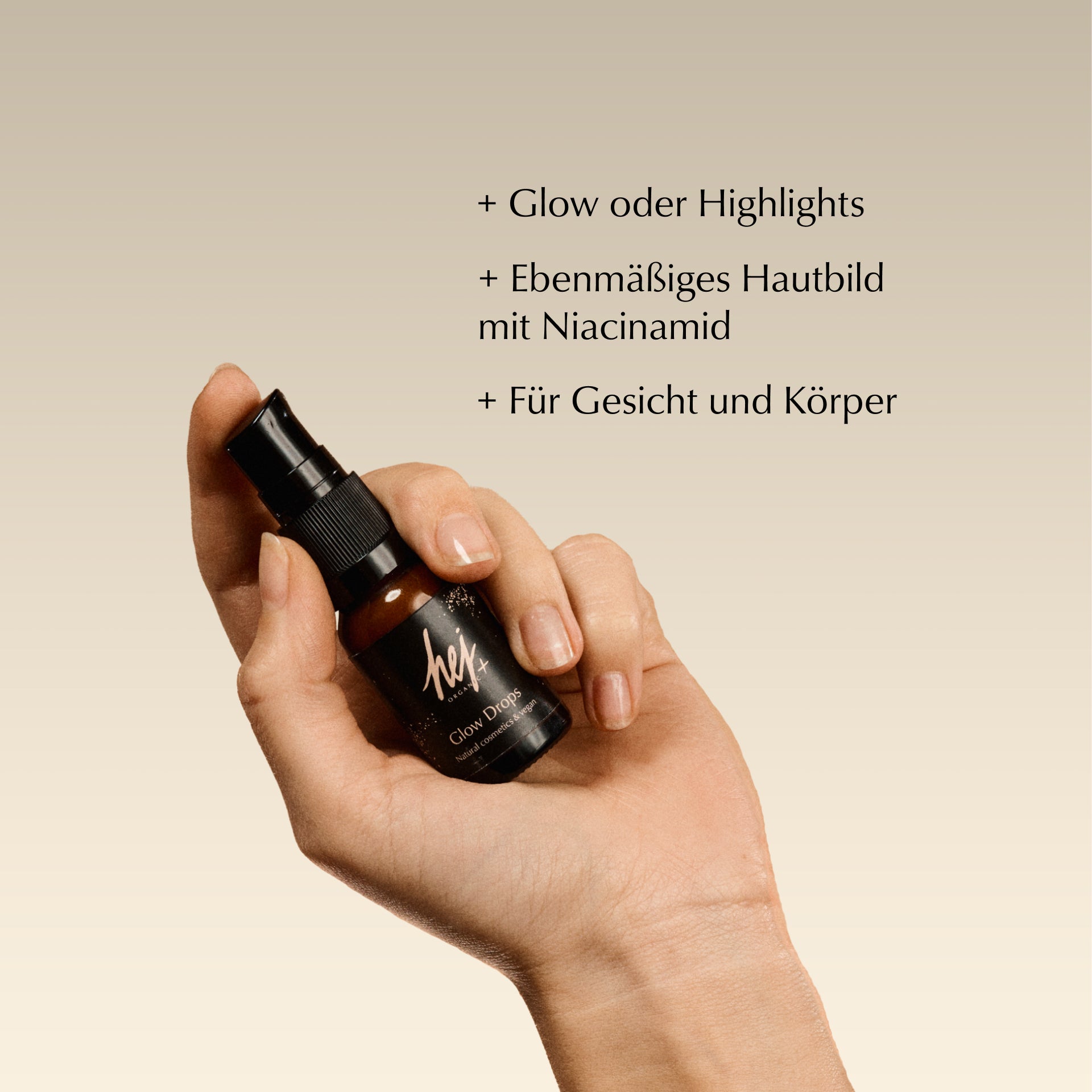 glow drops, Produkt in Hand, HEJ ORGANIC