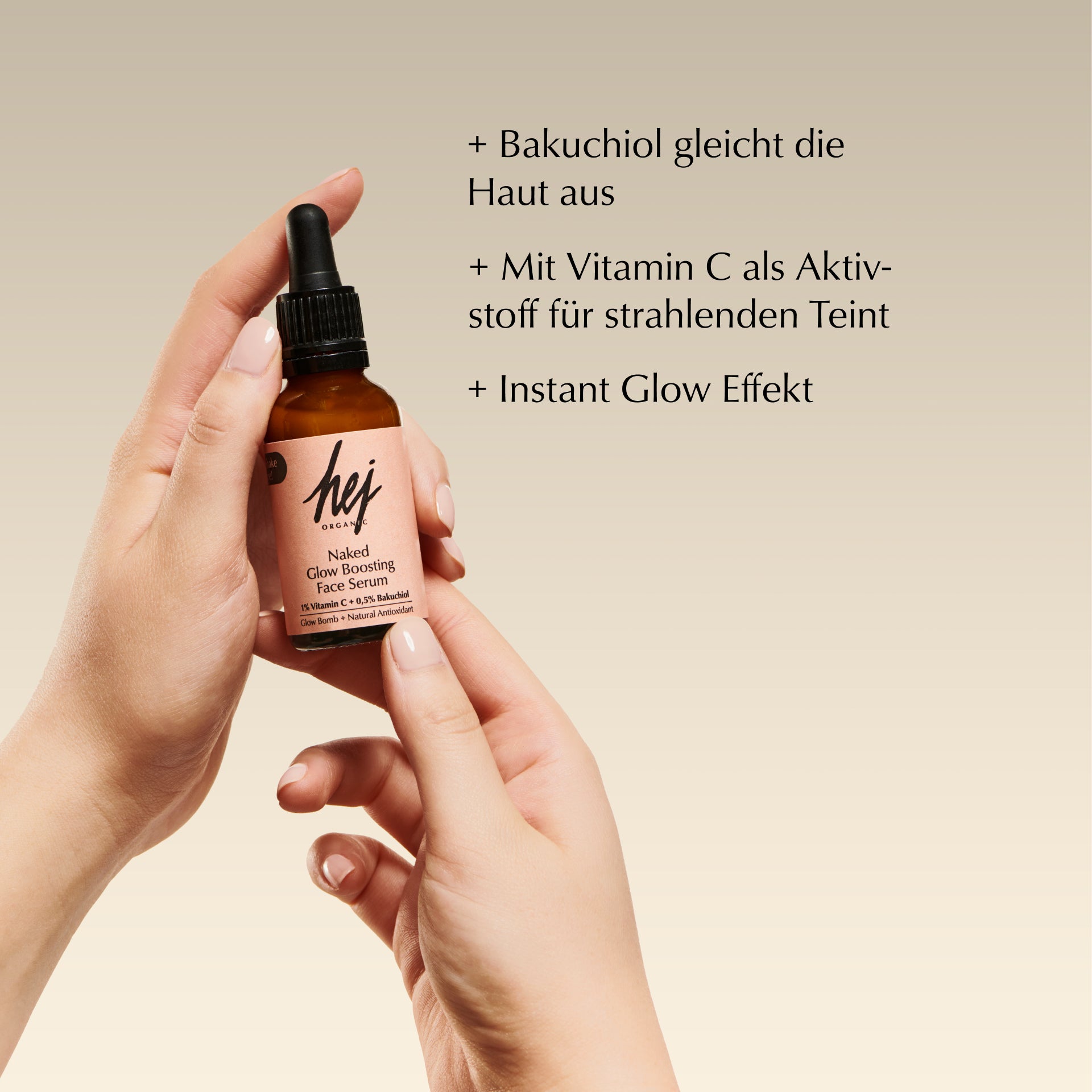 vitamin c serum, Produkt in Hand, HEJ ORGANIC