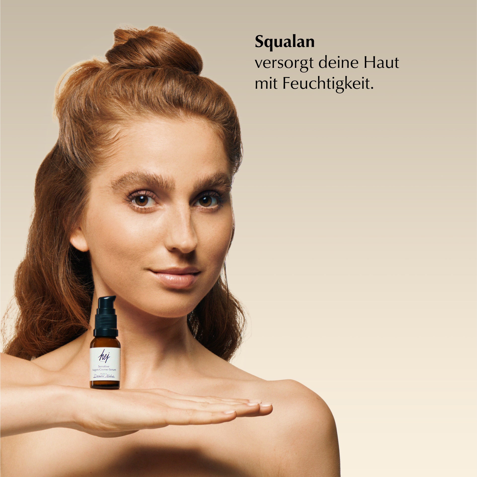 augencreme für empfindliche haut, Model mit Produkt, HEJ ORGANIC