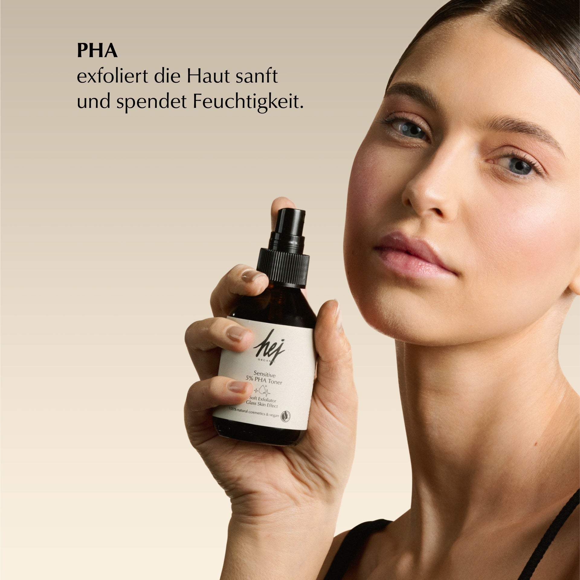 pha toner, Model mit Produkt, HEJ ORGANIC